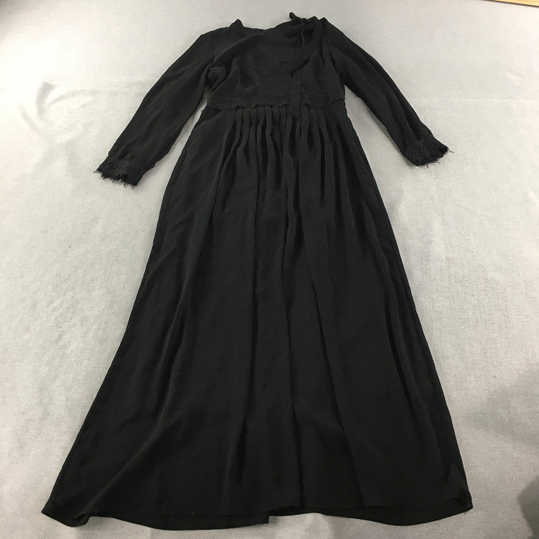 Feyza Womens Dress Size 44 (M) Black Pleated Full Length Long Sleeve