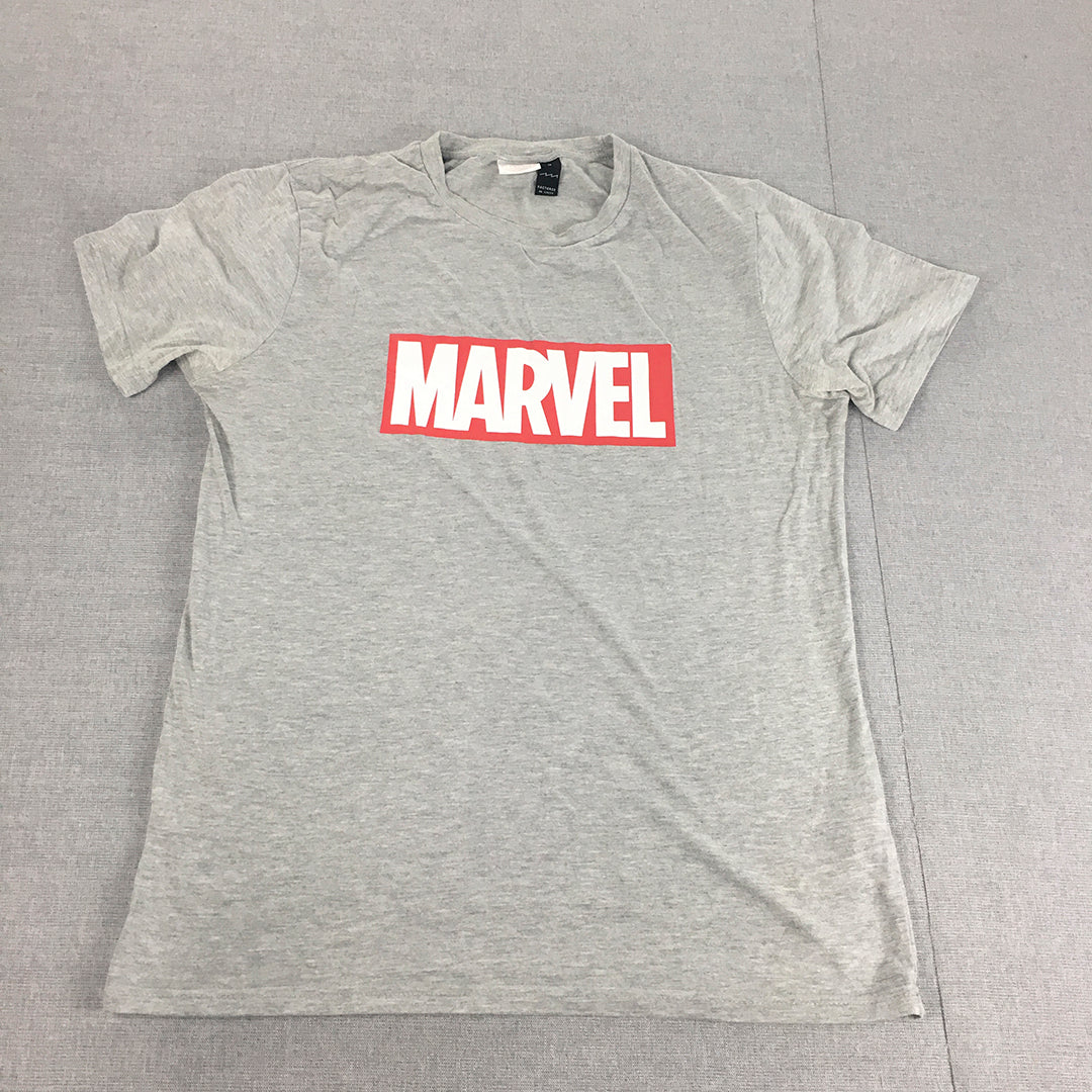 Marvel Comics Mens T-Shirt Size M Grey Logo Crew Neck Short Sleeve Tee