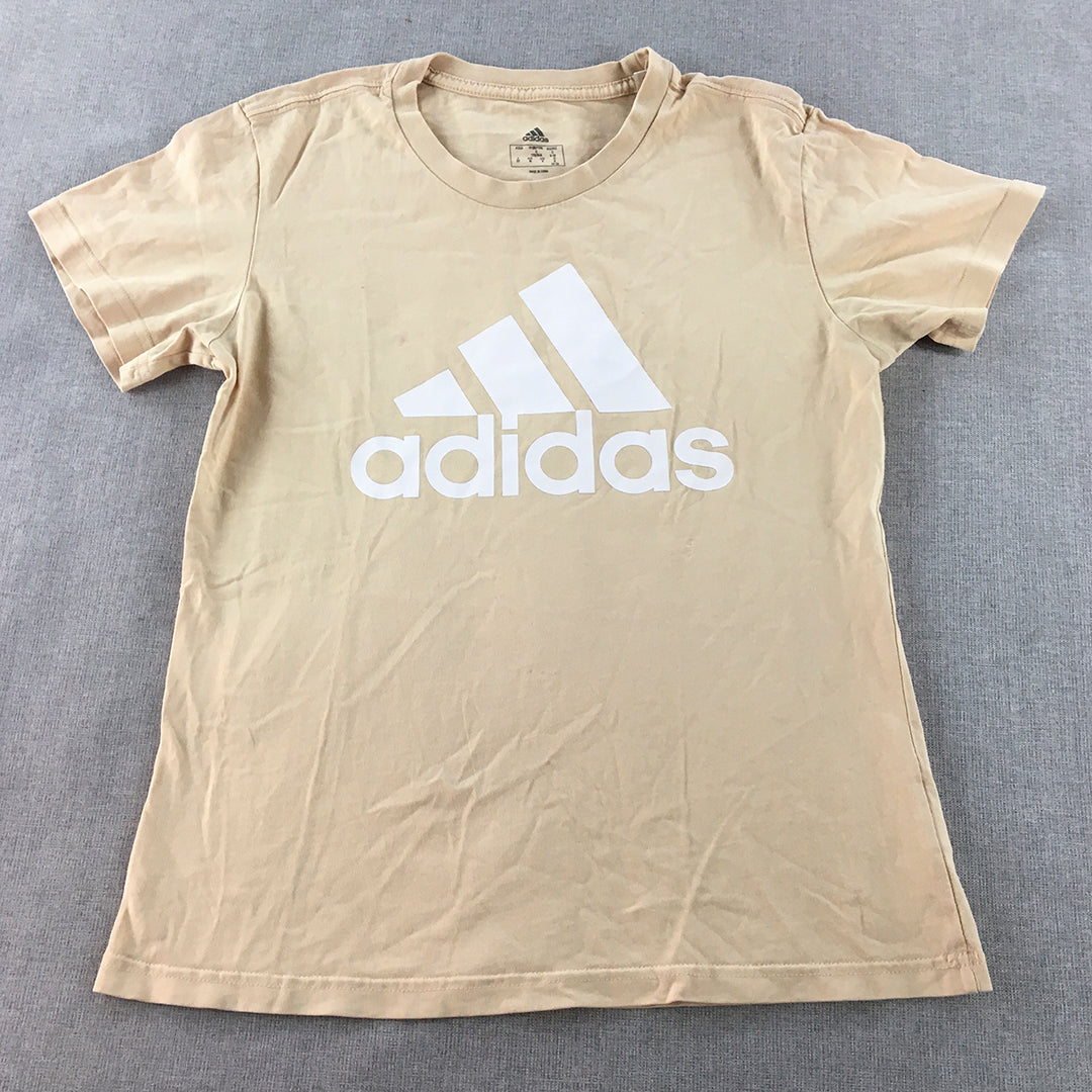 Adidas Womens T-Shirt Size S Brown Big Logo Short Sleeve Top