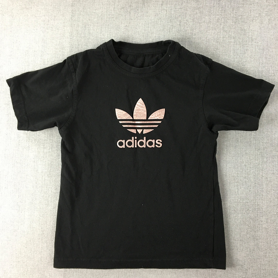 Adidas Kids Girls T-Shirt Size 5 - 6 Years Black Trefoil Logo Short Sleeve Top