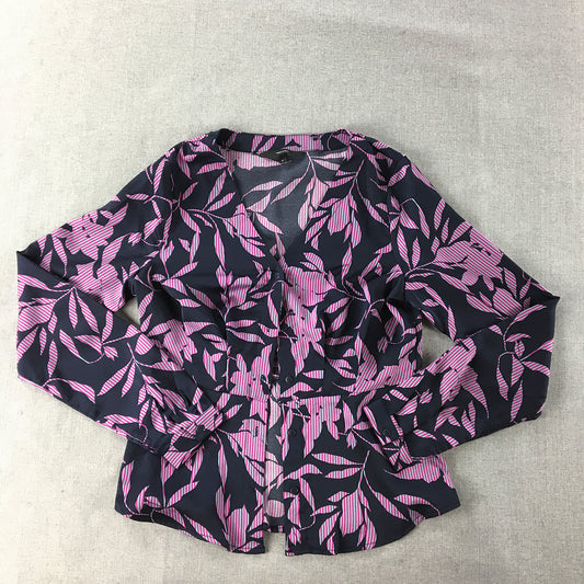 Vero Moda Womens Top Size S Navy Pink Floral Button-Up Long Sleeve Shirt