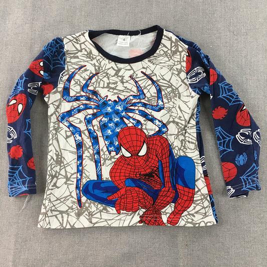 Marvel Spider-Man Kids Boys Shirt Size 4 White Blue Long Sleeve Pullover Top