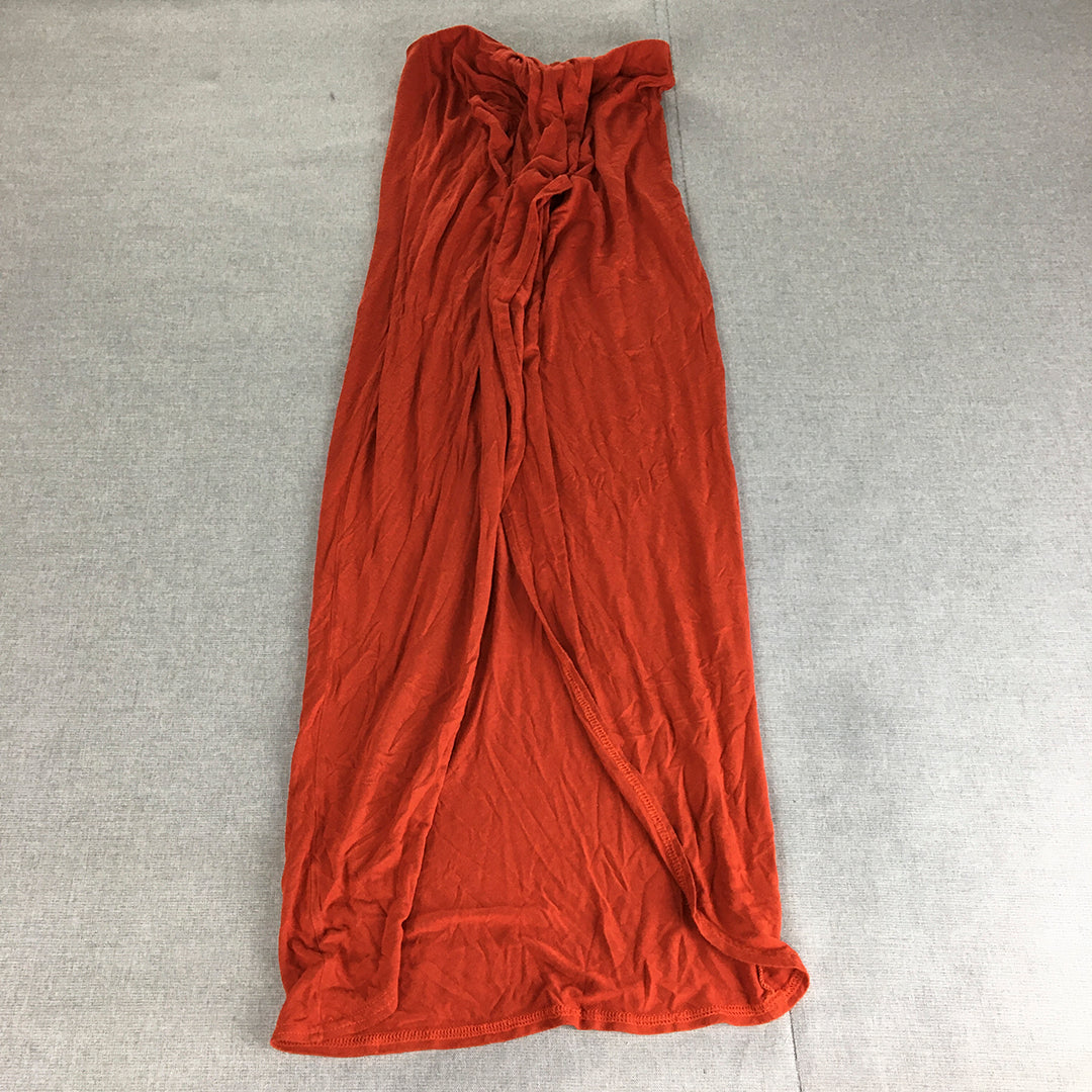 Boohoo Womens Maxi Skirt Size 10 Orange Elastic Waist A-Line