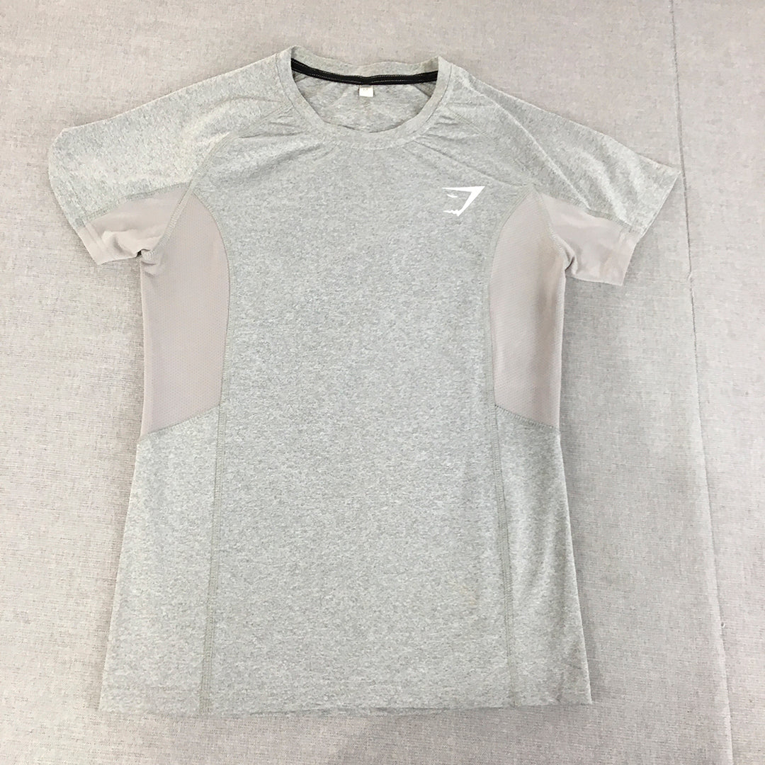 Gymshark Womens T-Shirt Size M Grey Logo Gym Activewear Short Sleeve Stretch