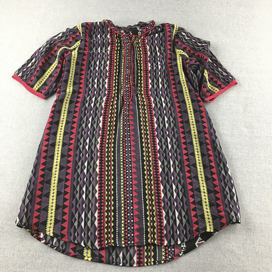 109 F Womens Shirt Dress Size L Purple Striped Short Sleeve Mini