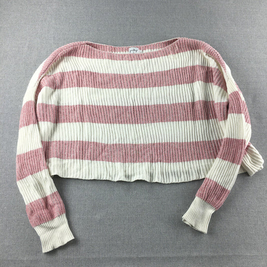 Polly Womens Knit Sweater Size XS Pink White Striped Pullover Jumper