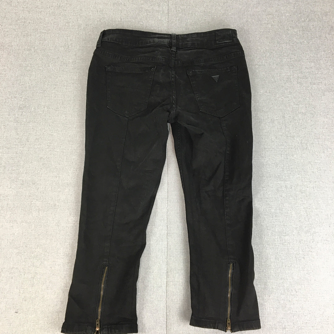 Guess Womens Capri Jeans Size 29 Black Skinny Zip Hem 3/4 Length Denim