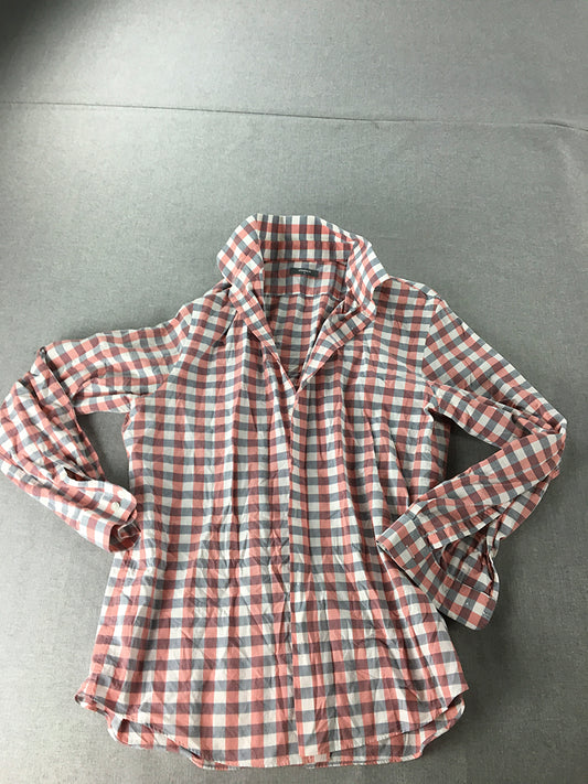 Studio W Mens Shirt Size L Red White Checkered Long Sleeve Button-Up