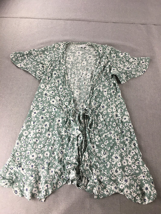 Ghanda Womens Mini Dress Size S Green Floral Tie-Up Short Sleeve