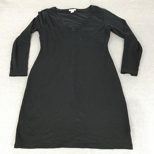 H&M Womens Mini Dress Size L Black Long Sleeve V-Neck Knit