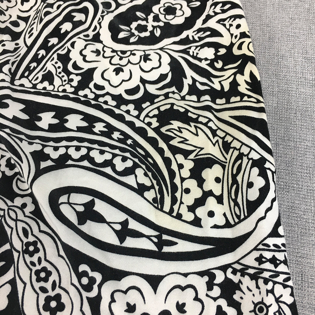 Chomel Womens A-Line Dress Size 6 White Black Paisley Sleeveless Midi