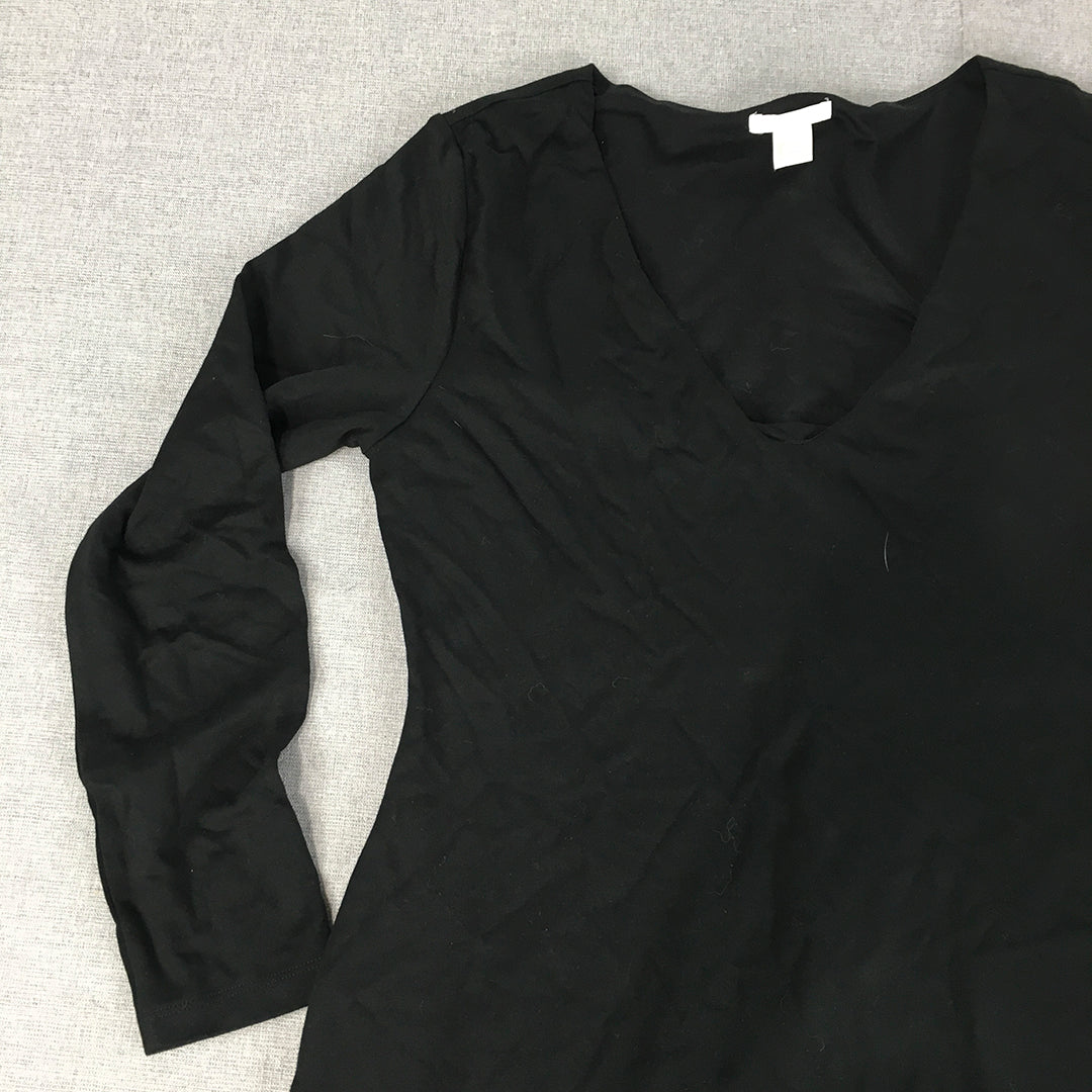 H&M Womens Mini Dress Size L Black Long Sleeve V-Neck Knit