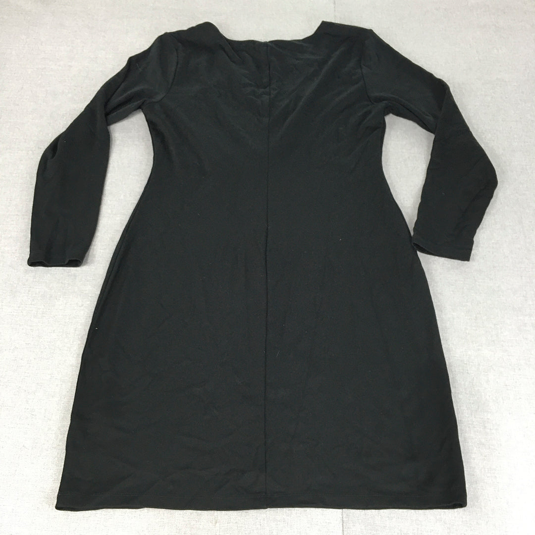 H&M Womens Mini Dress Size L Black Long Sleeve V-Neck Knit