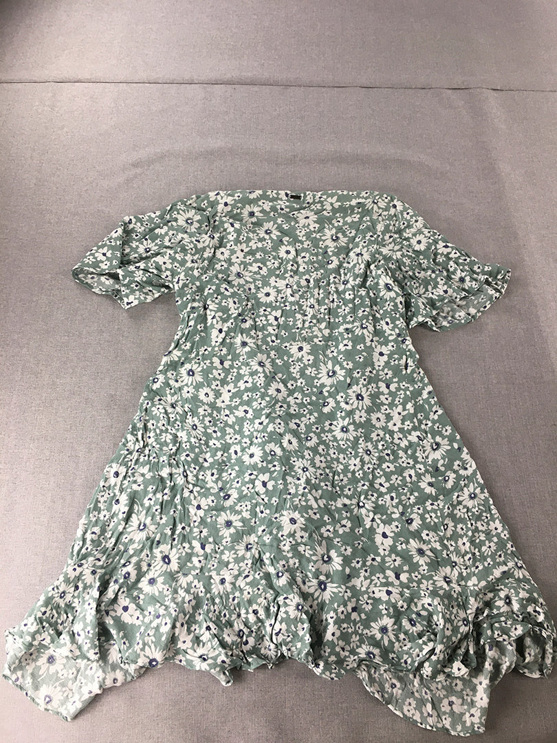 Ghanda Womens Mini Dress Size S Green Floral Tie-Up Short Sleeve