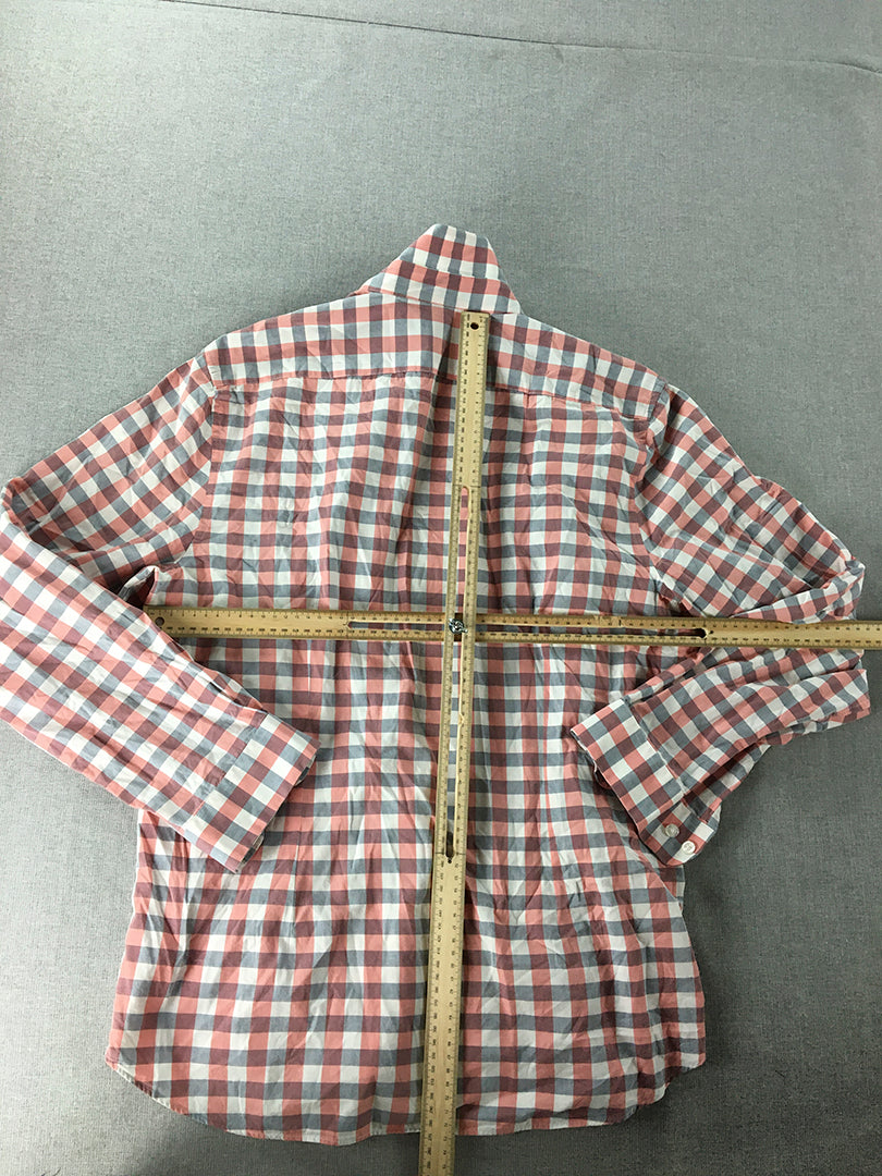 Studio W Mens Shirt Size L Red White Checkered Long Sleeve Button-Up