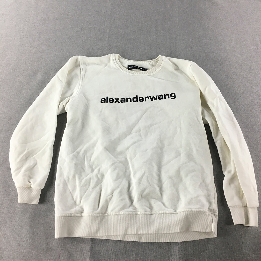 Alexander Wang Mens Sweater Size XL White Big Logo Crew Neck Jumper