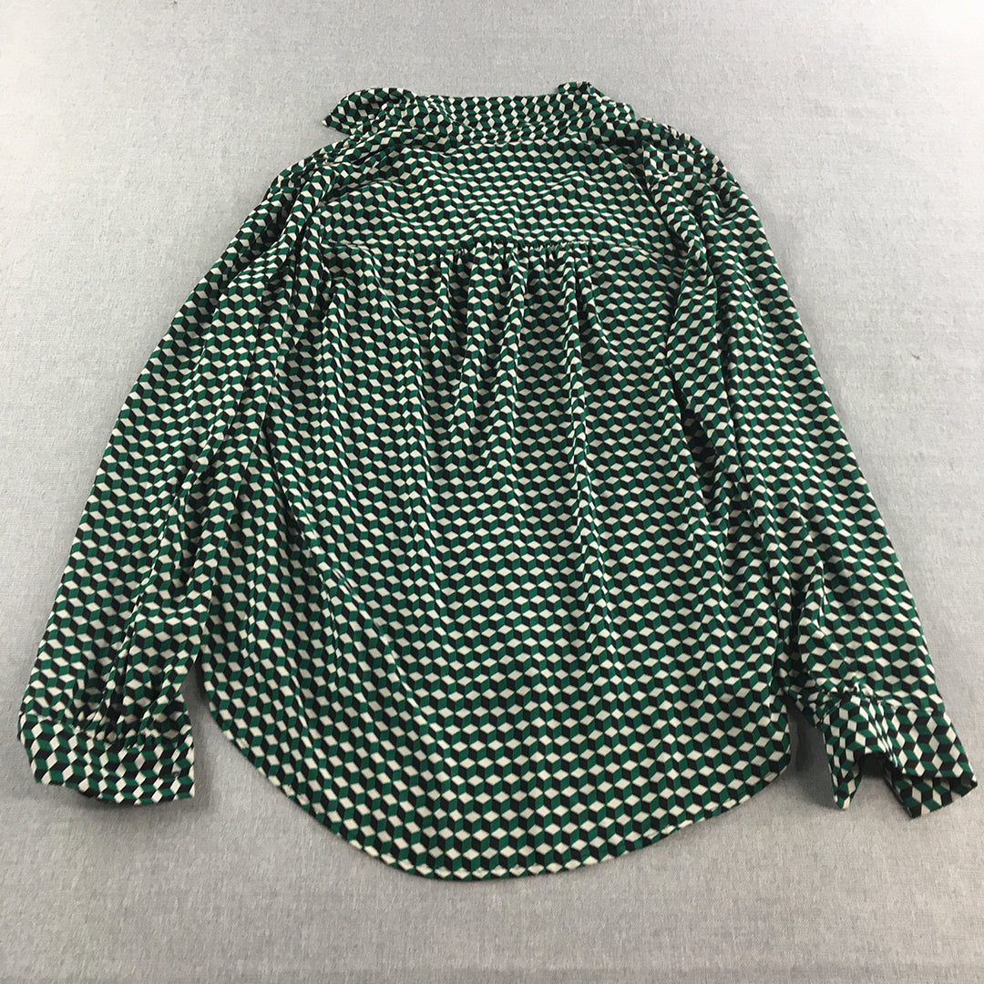 H&M Womens Top Size 10 Green Long Sleeve Shirt Blouse