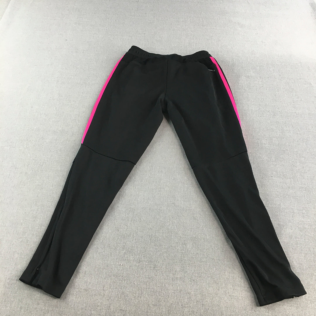 Adidas Kids Girls Tracksuit Pants Size 9 - 10 Years Black Pink Logo Jogger