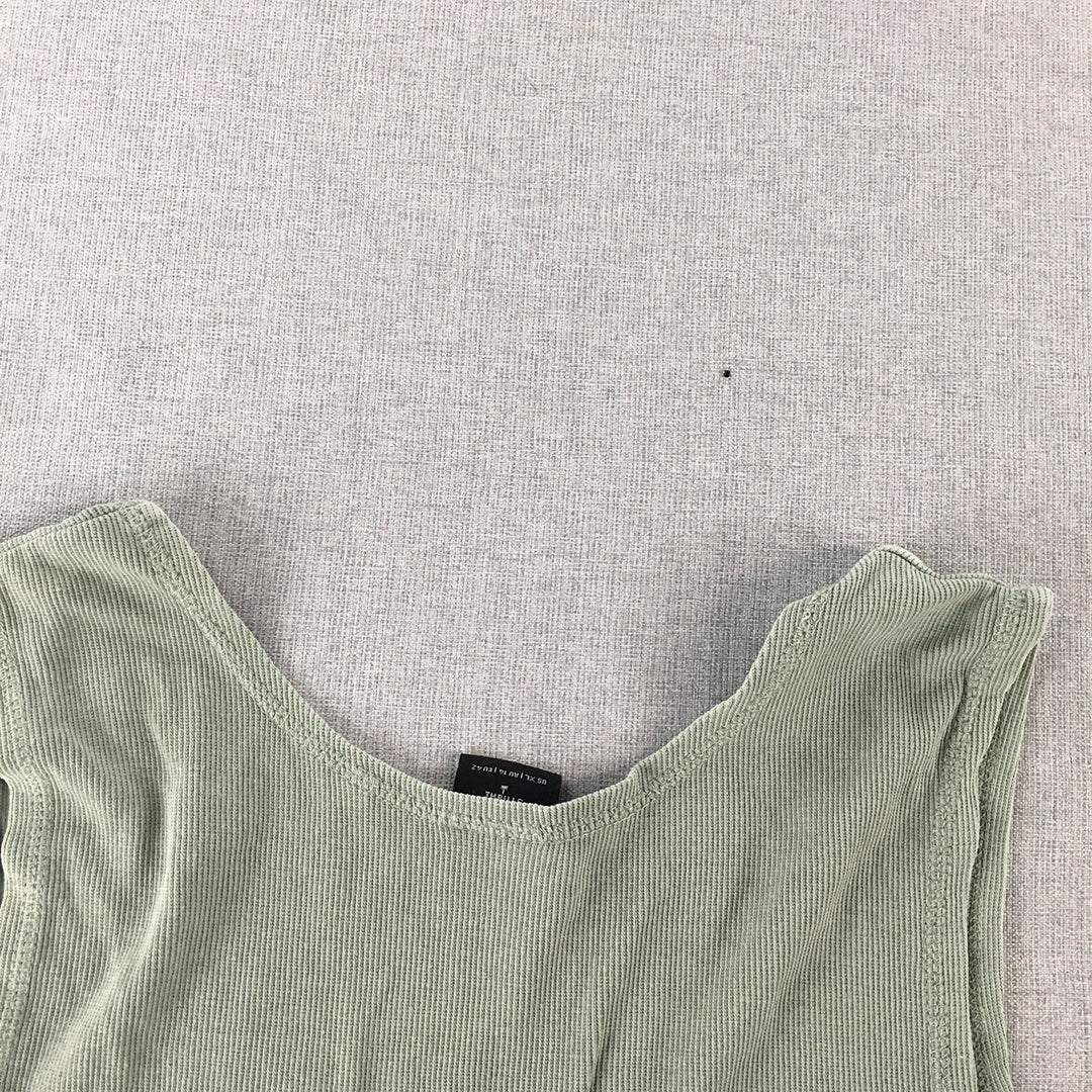 Thrills Womens Cropped Top Size XL Green Sleeveless Knit Stretch Shirt