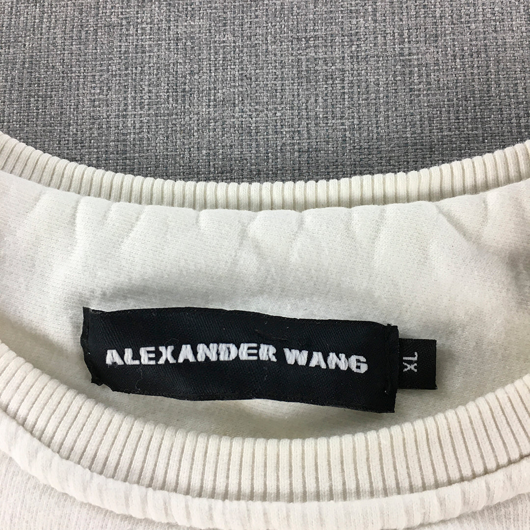 Alexander Wang Mens Sweater Size XL White Big Logo Crew Neck Jumper