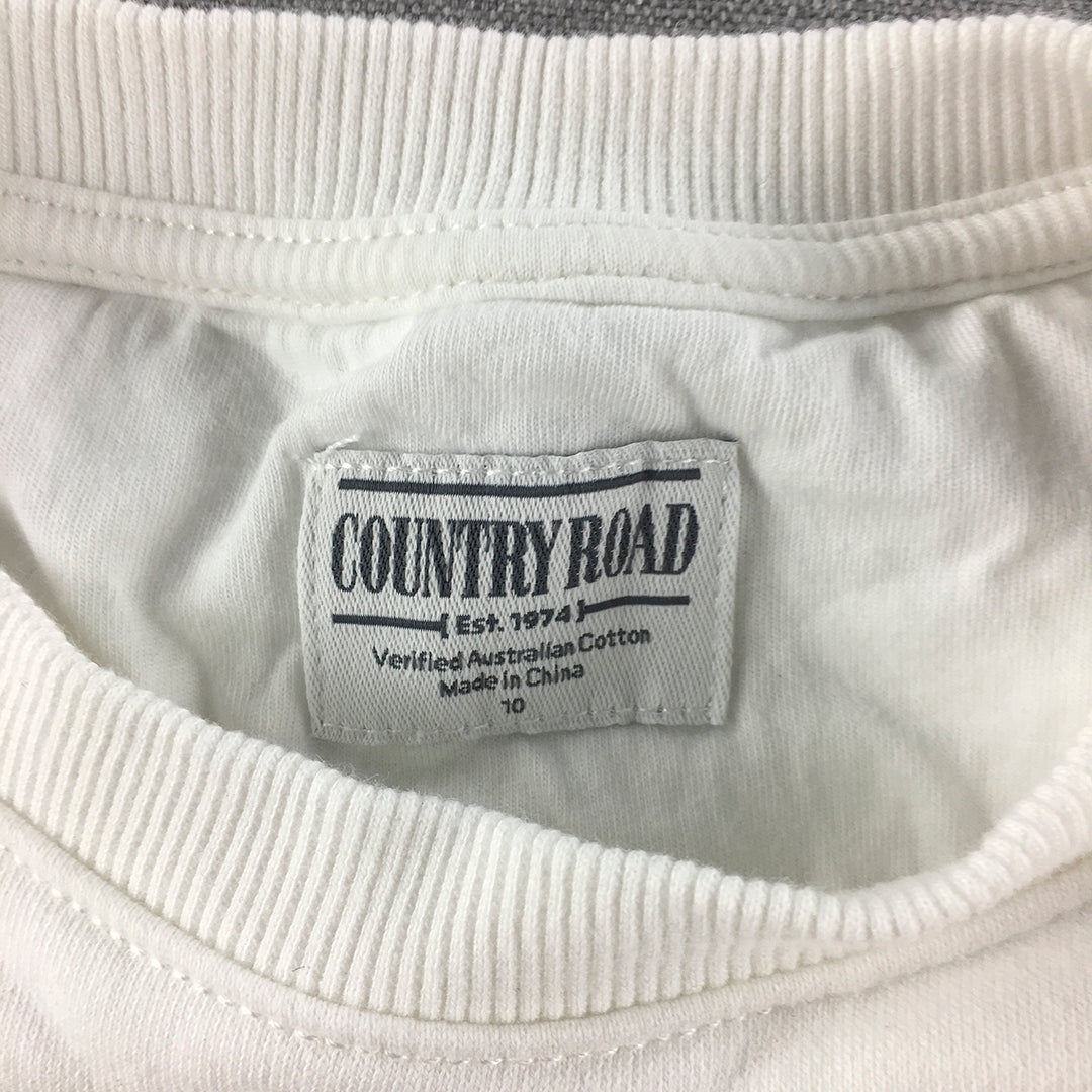 Country Road Kids Girls Sweater Size 10 White Big Embroidered Logo Jumper