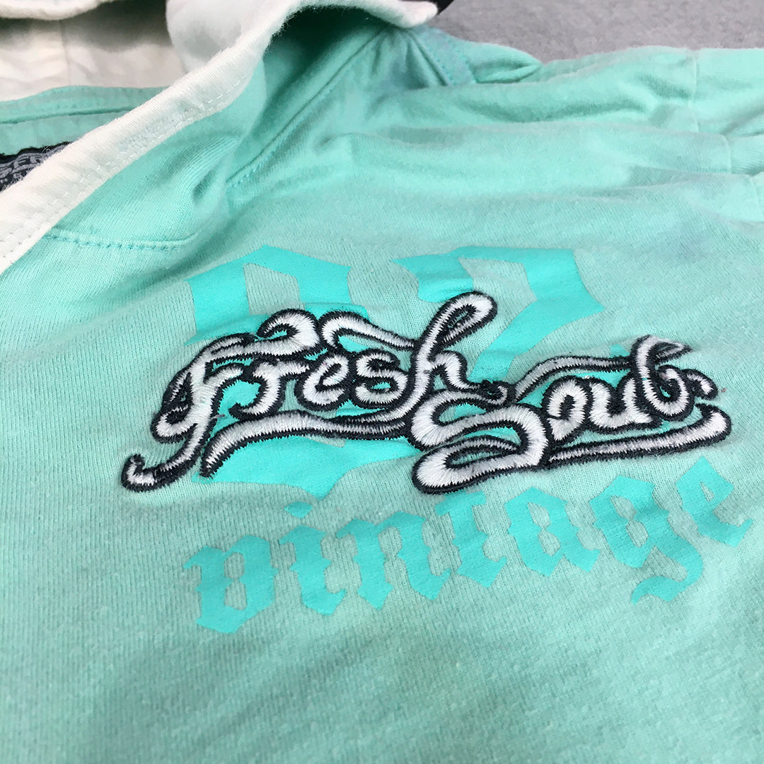 Fresh Soul Womens Hoodie Top Size XS Blue Short Sleeve 1/2 Button Shirt