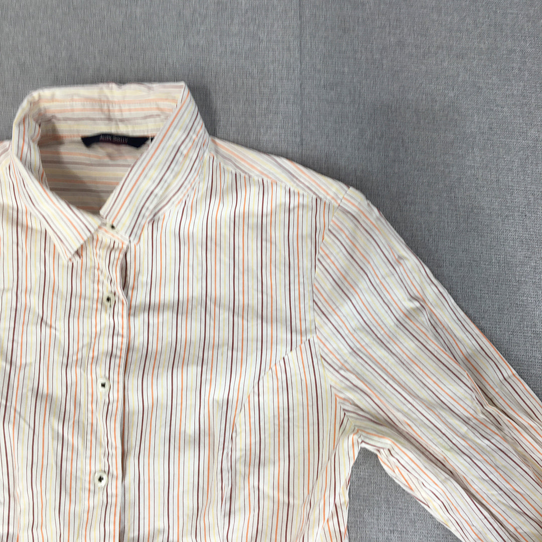 Allen Solly Womens Shirt Size S Slim Fit White Striped Long Sleeve Button-Up