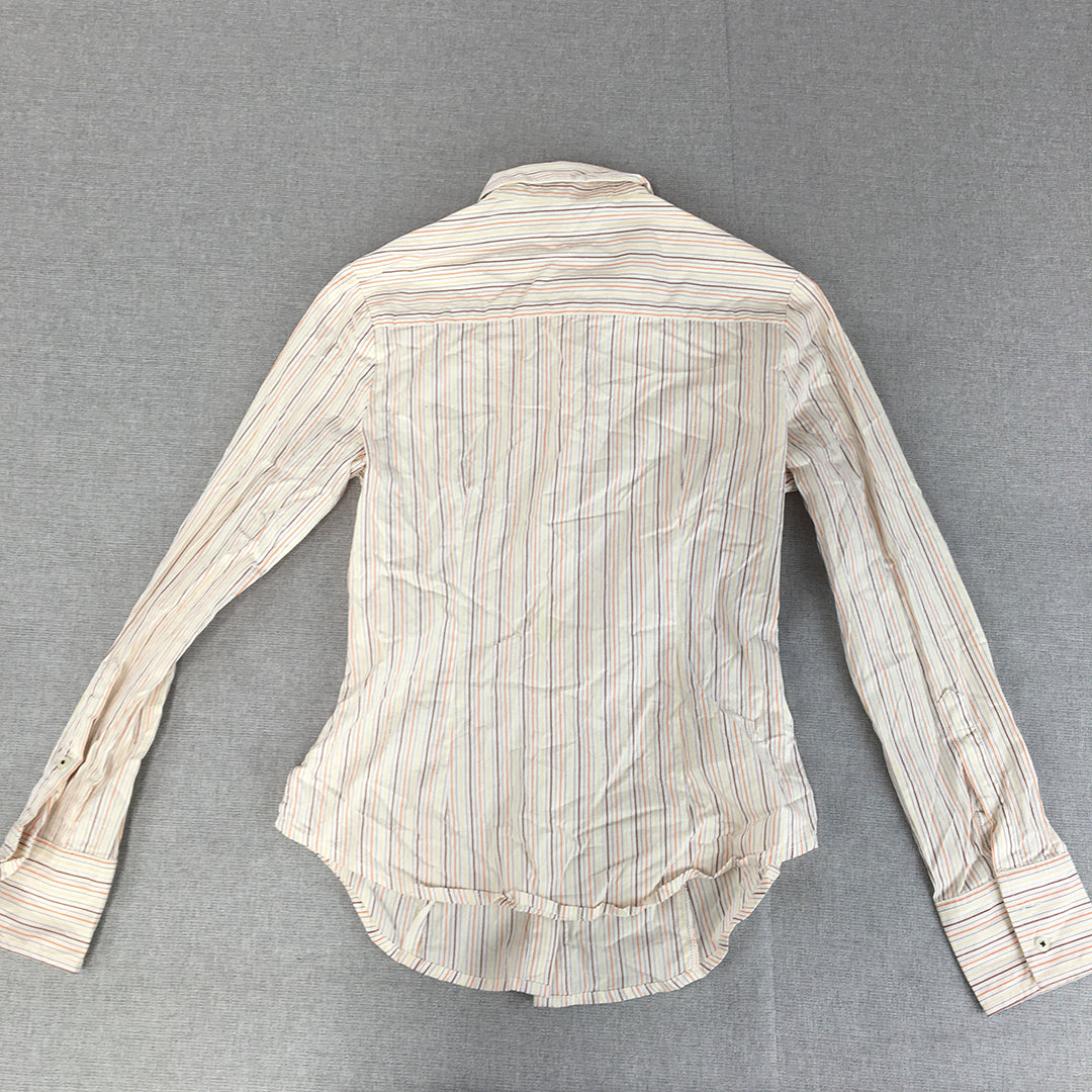 Allen Solly Womens Shirt Size S Slim Fit White Striped Long Sleeve Button-Up