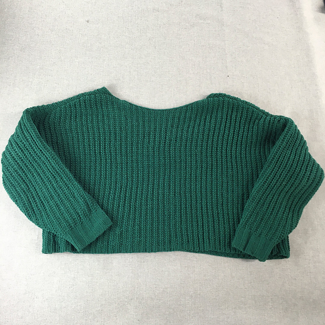 Hollister Womens Knit Sweater Size S Green Cropped Pullover Jumper