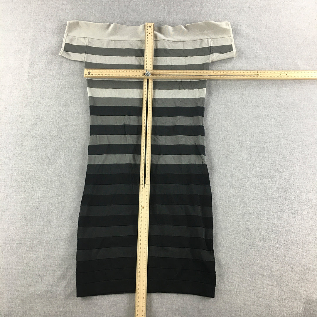 French Connection Womens Mini Dress Size 10 Black White Striped Stretch