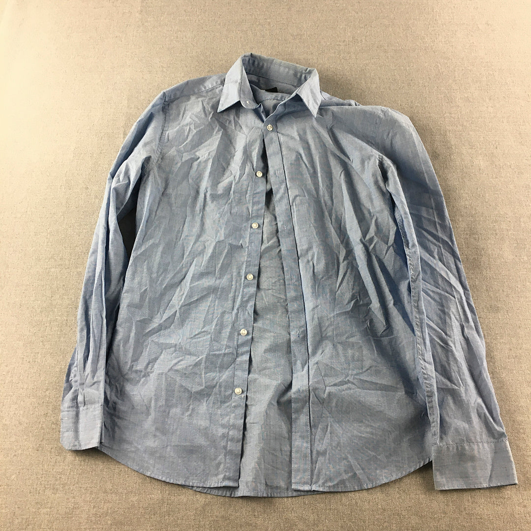 H&M Mens Shirt Size S Slim Fit Blue Button-Up Long Sleeve Business