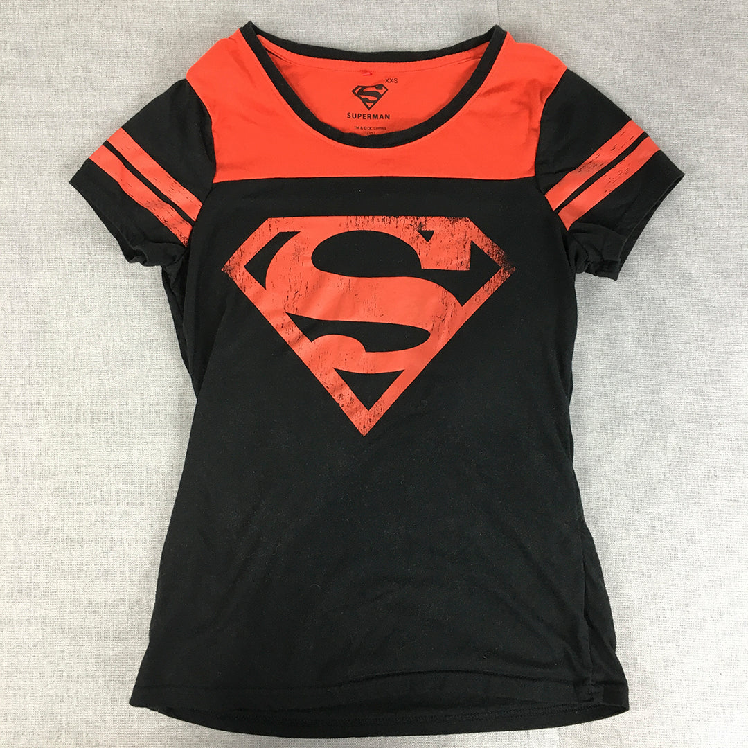 Superman Womens T-Shirt Size XXS Red Black DC Comics Top