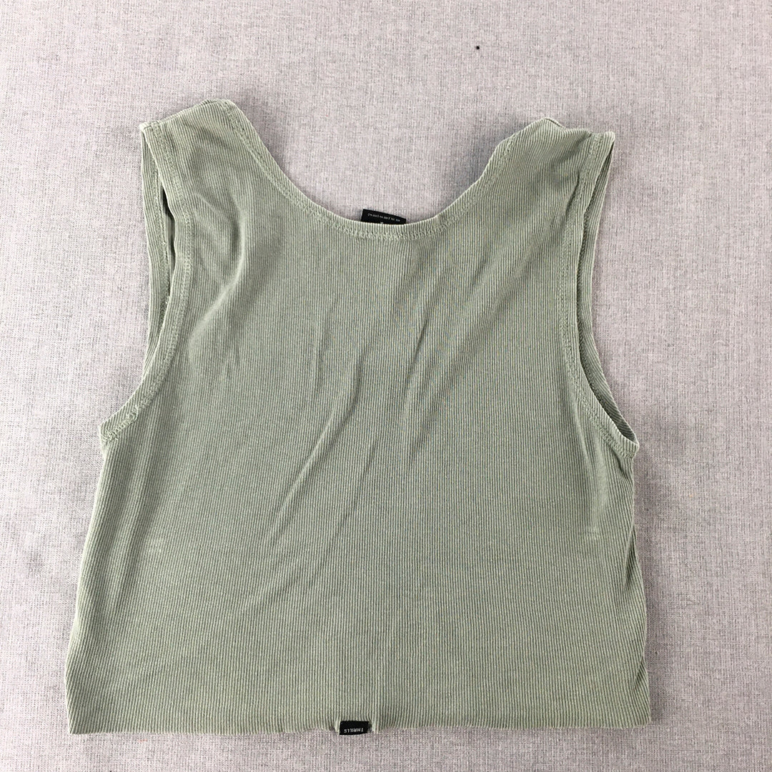 Thrills Womens Cropped Top Size XL Green Sleeveless Knit Stretch Shirt