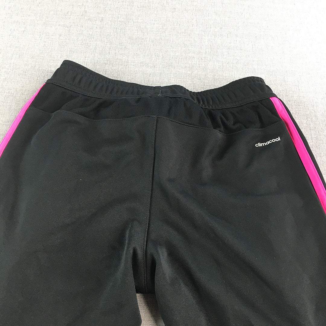 Adidas Kids Girls Tracksuit Pants Size 9 - 10 Years Black Pink Logo Jogger