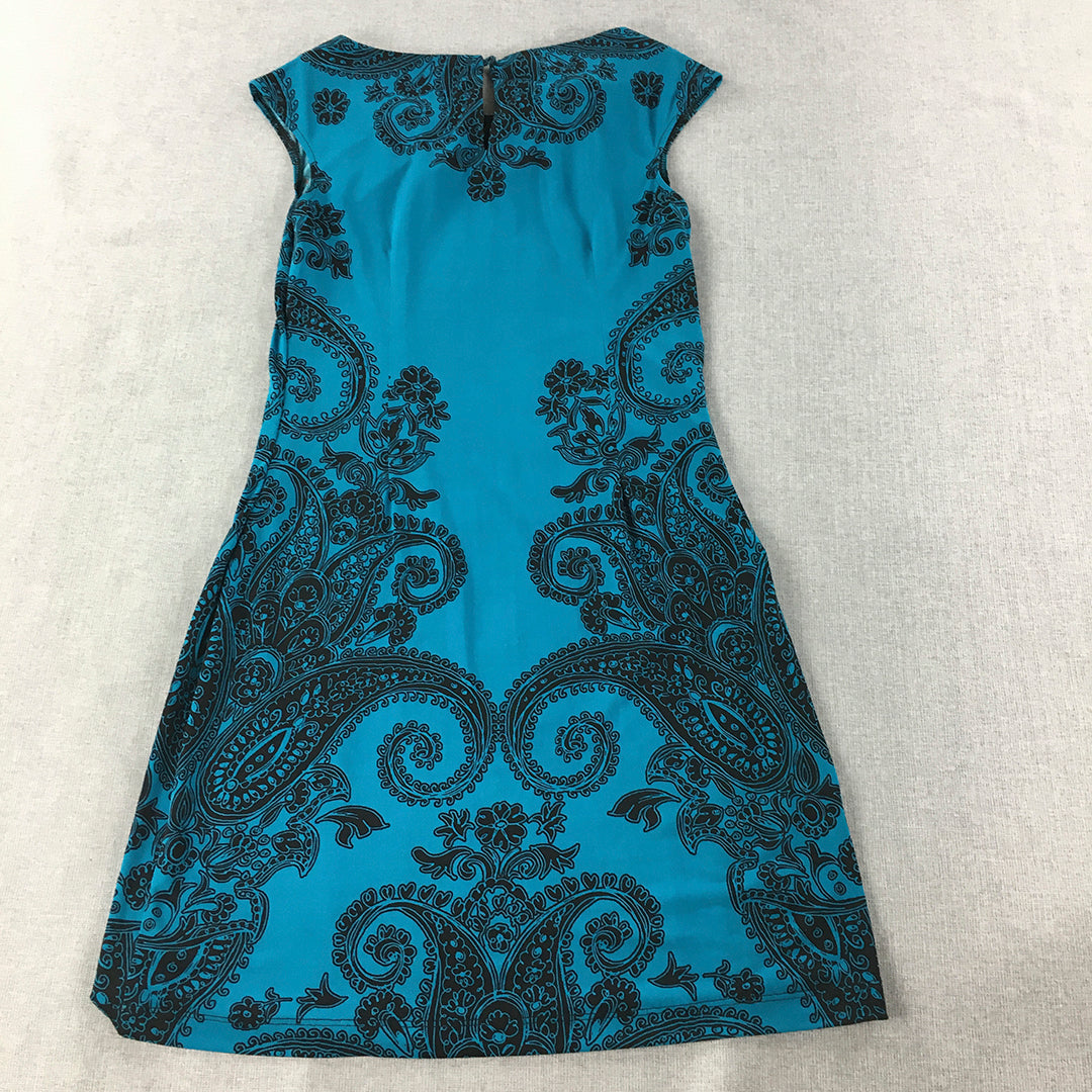 London Times Womens Mini Dress Size 4 Blue Paisley Stretch Fabric