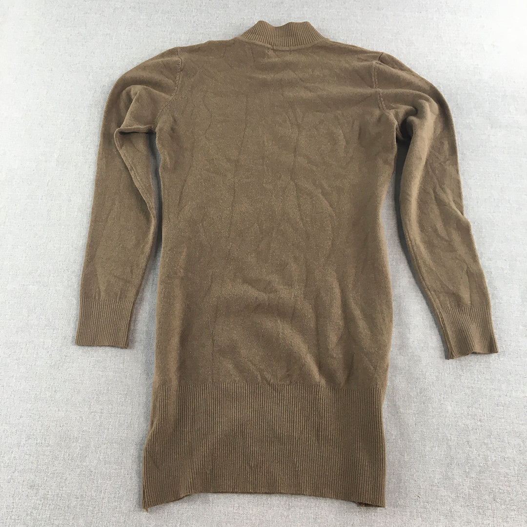 Figo Womens Mini Dress Size M Brown Knit Sweater Style Mock Neck Long Sleeve