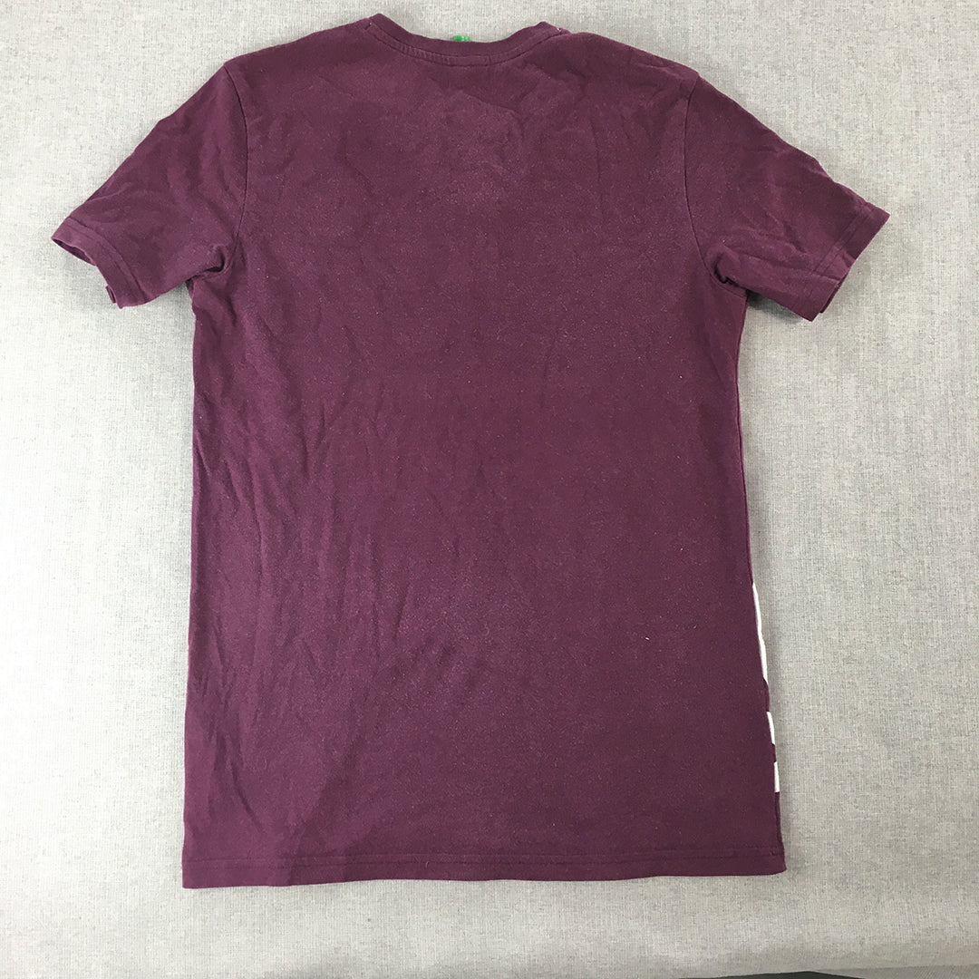 United Colors Of Benetton Mens Henley Shirt Size S Purple Big Logo Tee