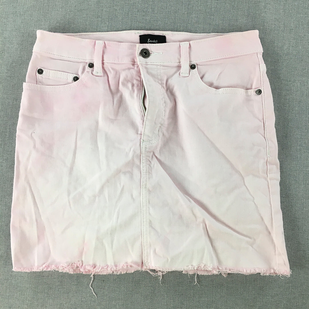 Bardot Womens Denim Mini Skirt Size 12 Pink Pocckets Raw Hem