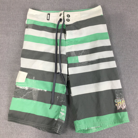 Boom Doggers Kids Boys Board Shorts Size 8 Green Striped Surf Swim Boardies