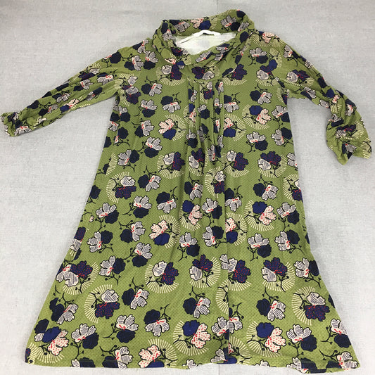 Virtuelle Womens Dress Size XXS Green Floral Midi Cowl Neck Long Sleeve