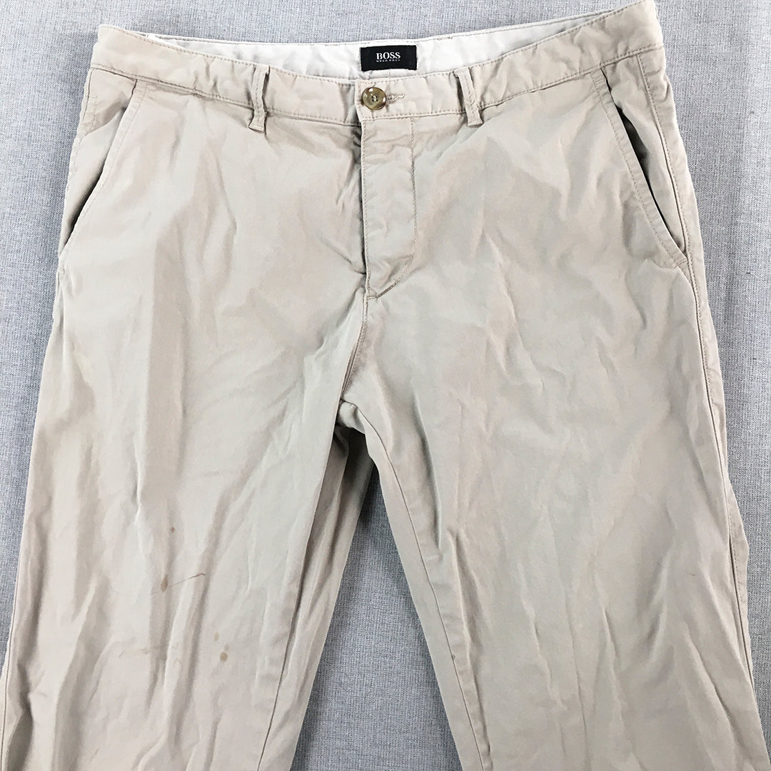 Hugo Boss Mens Chino Pants Size 32 Cream Beige Straight Leg Pockets