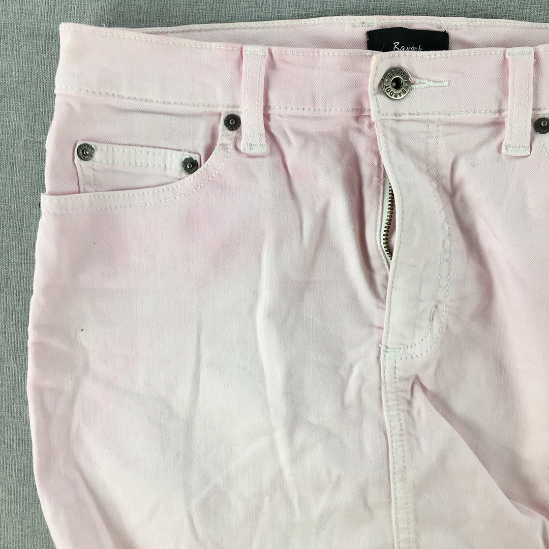 Bardot Womens Denim Mini Skirt Size 12 Pink Pocckets Raw Hem