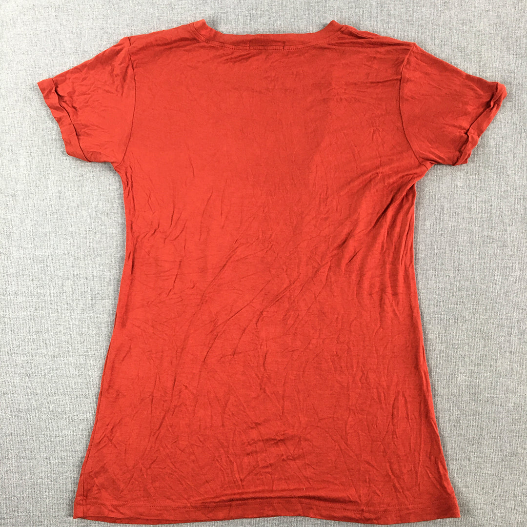 Blue Jade Womens T-Shirt Size M Red A Fingerprint Striped Short Sleeve Top