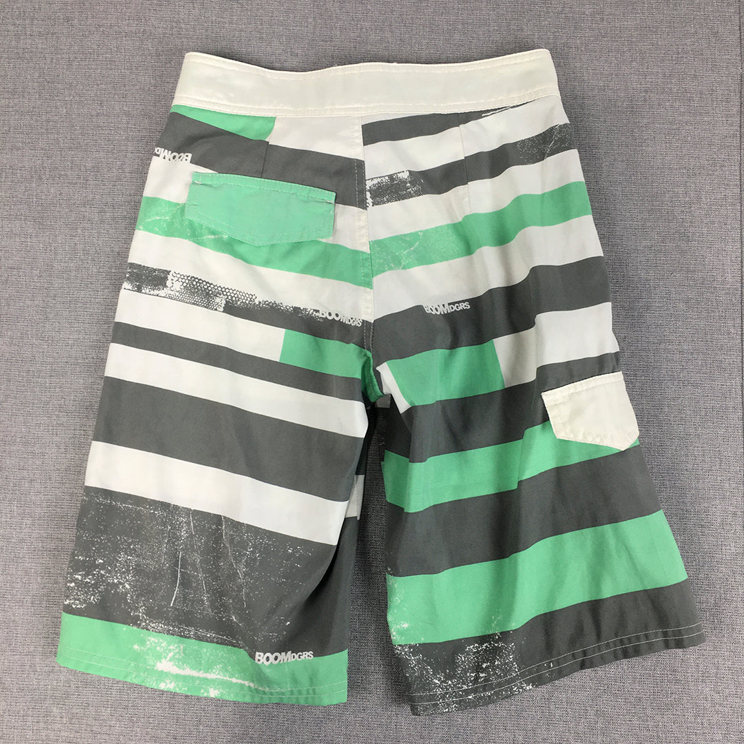 Boom Doggers Kids Boys Board Shorts Size 8 Green Striped Surf Swim Boardies