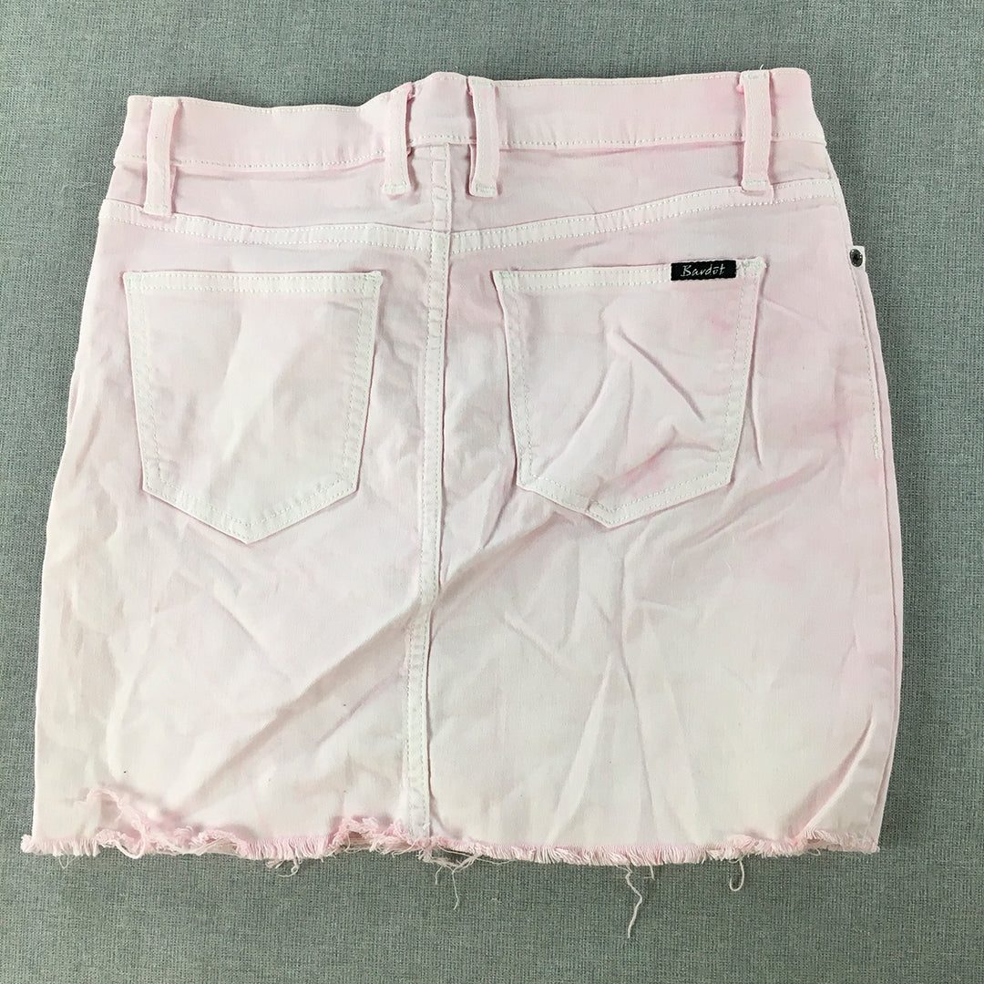 Bardot Womens Denim Mini Skirt Size 12 Pink Pocckets Raw Hem