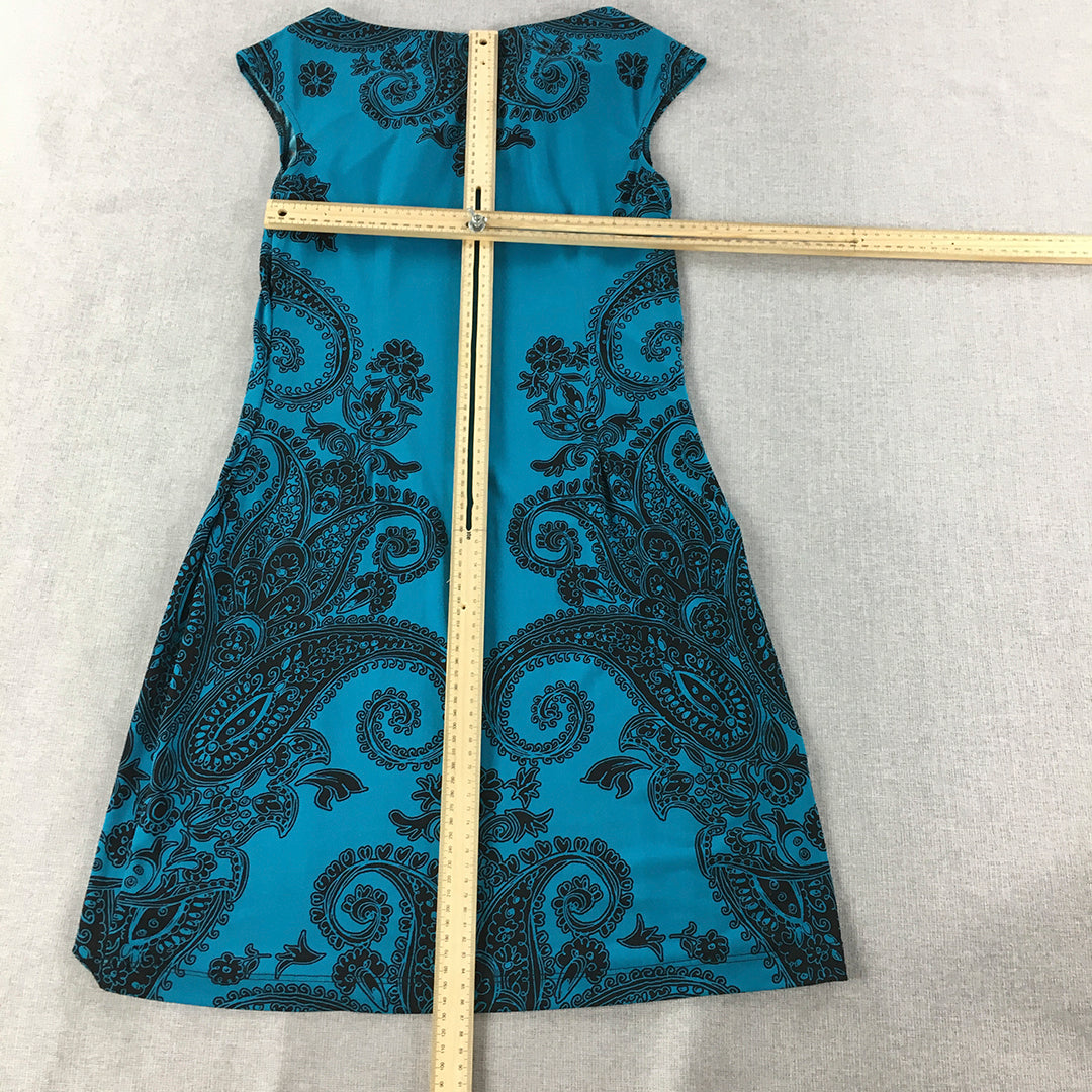 London Times Womens Mini Dress Size 4 Blue Paisley Stretch Fabric