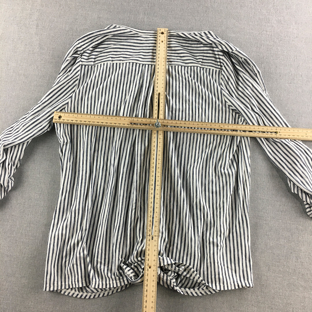 Max Studio Womens Shirt Size XL White Striped Long Sleeve Button-Up Rayon