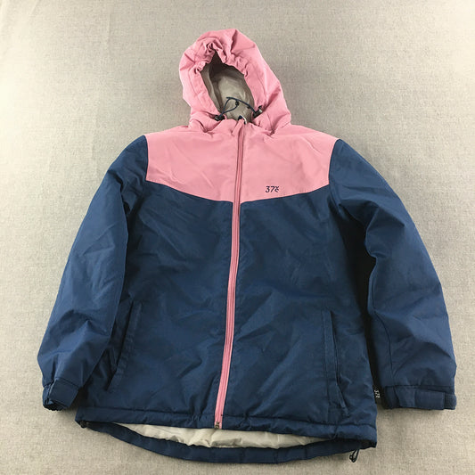 37 Degrees South Kids Girls Ski Snow Jacket Size 12 Pink Blue Zip-Up Hooded