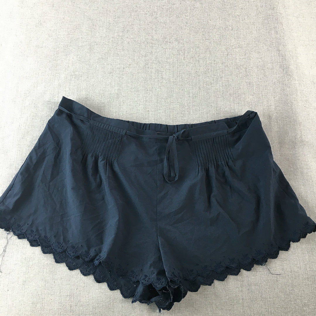 Leona Edmiston Womens Shorts Size L Blue Drawstring Elastic Waist