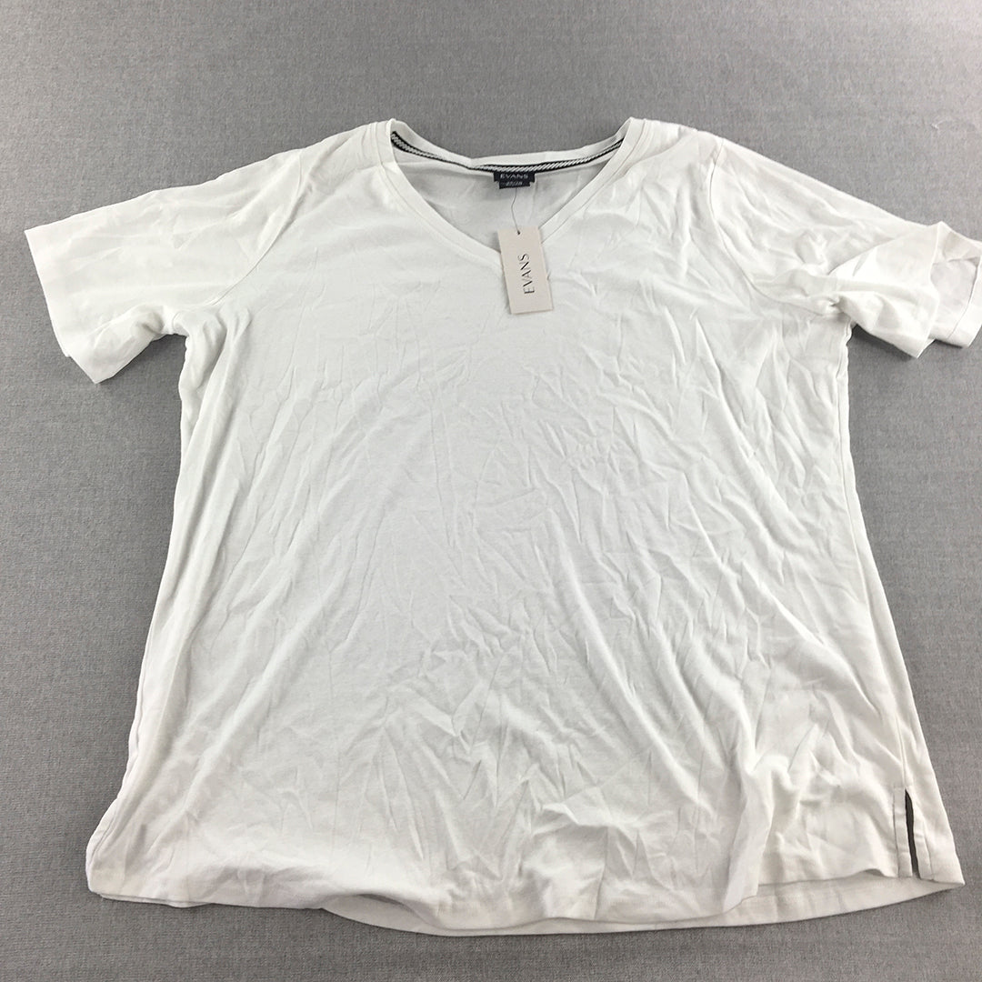 NEW Evans Womens T-Shirt Size 26/28 White Short Sleeve V-Neck Top